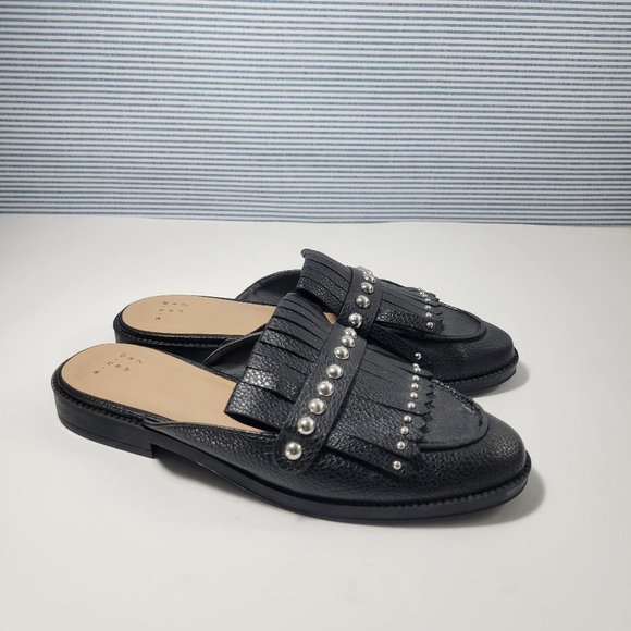 A New Day Women's Black Karoline Studded Fringe Backless Loafer Mules Size 6 - Picture 1 of 10